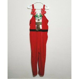 Born Famous Ugly Holiday Llama Velour Sleeveless Graphic Jumpsuit Size L Red